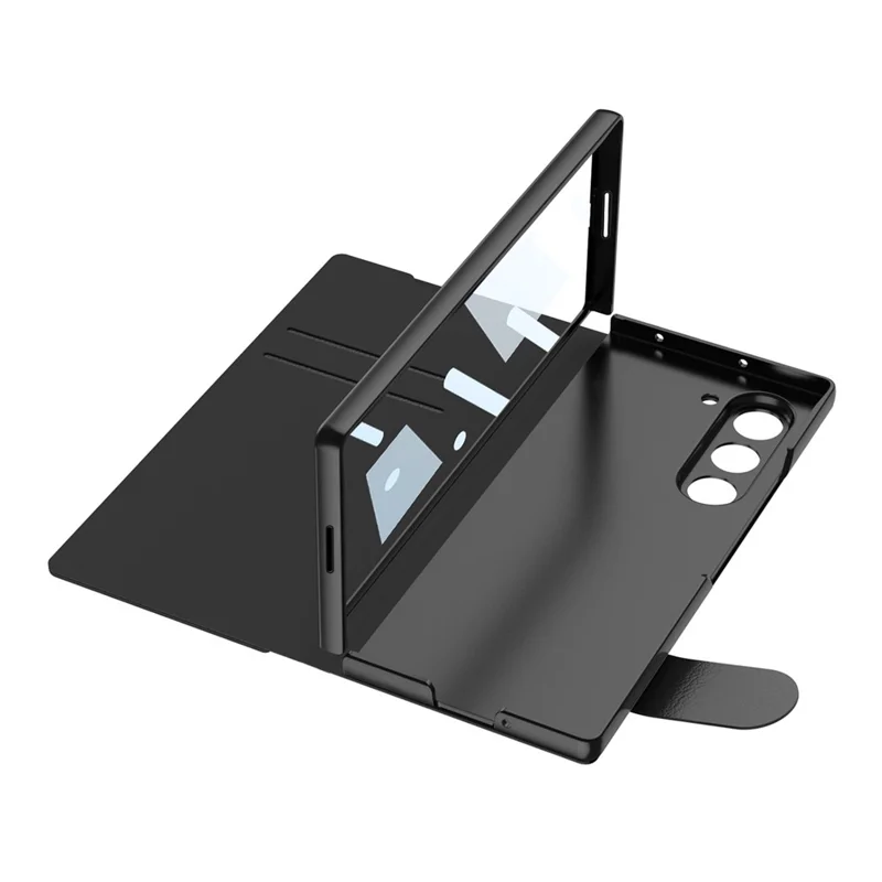 GKK For Samsung Galaxy Z Fold5 5G Stand Case PC + PU Leather Flip Phone Cover with Screen Film - Black