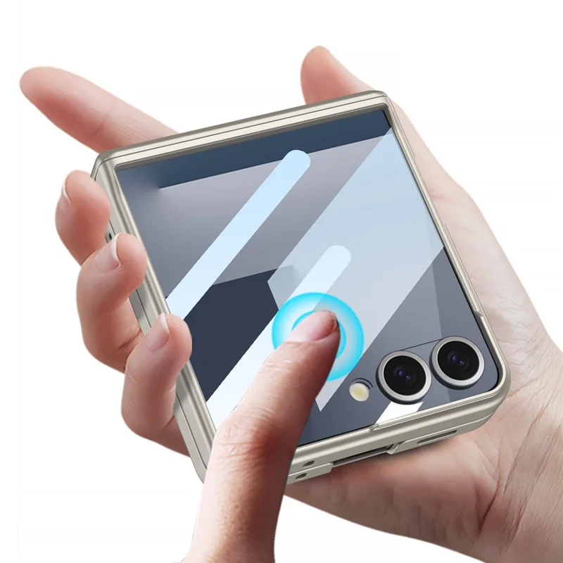 GKK Для Samsung Galaxy Z Flip7 5G Чехол с Подставкой Магнитный Шарнир Защита ПК Чехол для Телефона с HD Защитой Заднего Экрана - Серебристый