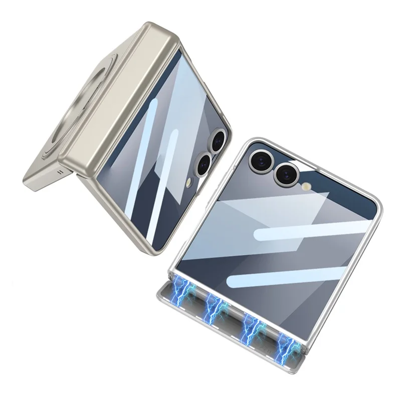 GKK Для Samsung Galaxy Z Flip7 5G Чехол с Подставкой Магнитный Шарнир Защита ПК Чехол для Телефона с HD Защитой Заднего Экрана - Серебристый