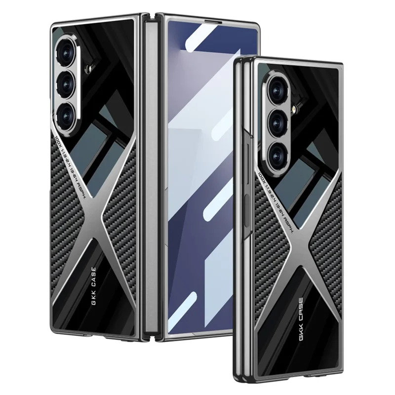 GKK For Samsung Galaxy Z Fold7 5G Case PU Leather + PC Phone Cover with Front Screen Protector - Carbon Fiber Texture