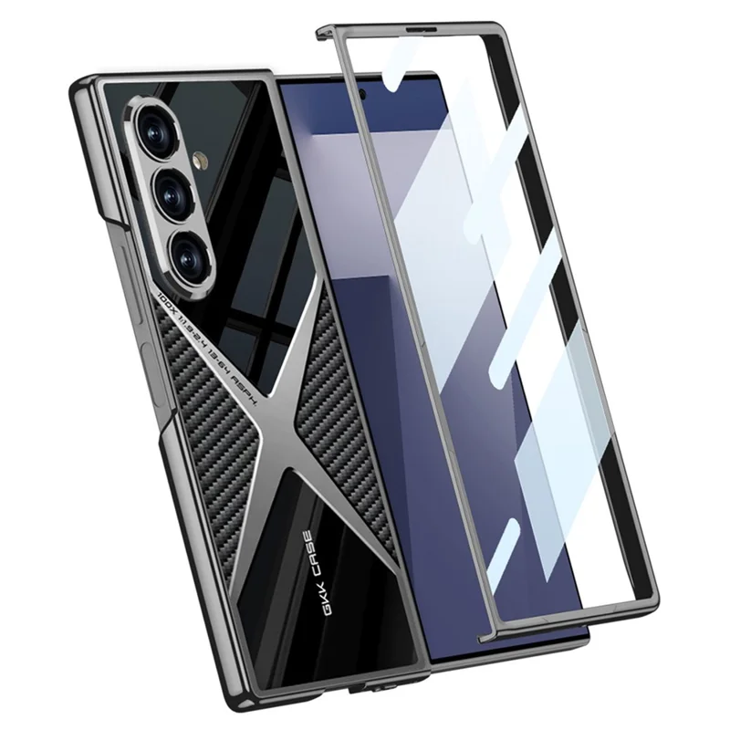 GKK For Samsung Galaxy Z Fold7 5G Case PU Leather + PC Phone Cover with Front Screen Protector - Carbon Fiber Texture