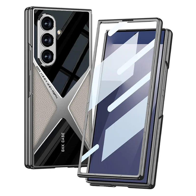 GKK For Samsung Galaxy Z Fold7 5G Case PU Leather + PC Phone Cover with Front Screen Protector - Carbon Fiber Texture