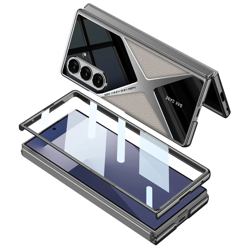GKK For Samsung Galaxy Z Fold7 5G Case PU Leather + PC Phone Cover with Front Screen Protector - Carbon Fiber Texture