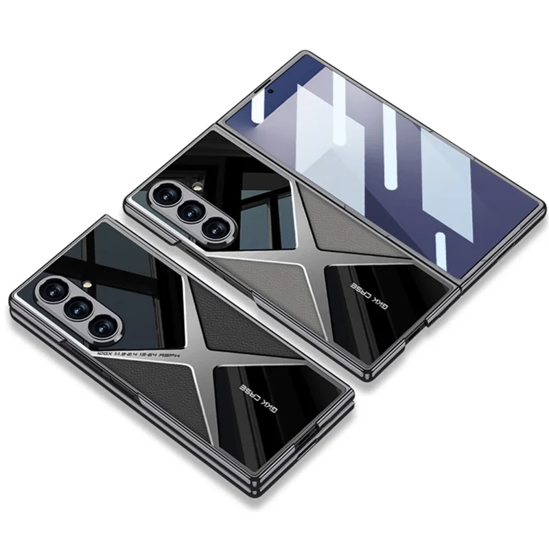 GKK For Samsung Galaxy Z Fold7 5G Case PU Leather + PC Phone Cover with Front Screen Protector - Carbon Fiber Texture