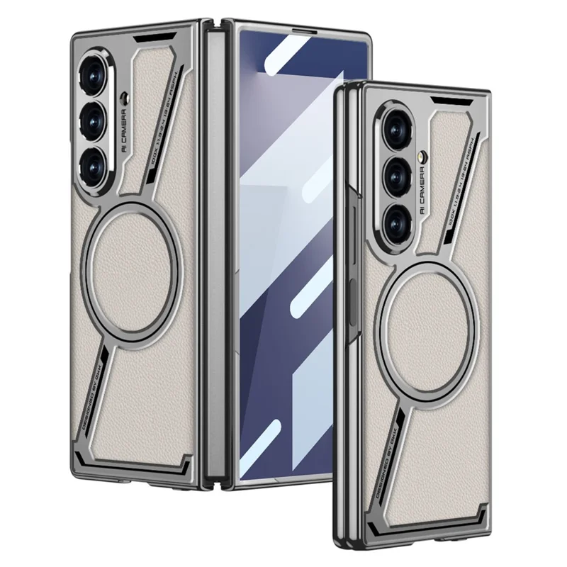 GKK For Samsung Galaxy Z Fold7 5G Magnetic Case PU Leather + PC Phone Cover with Front Screen Protector - Grey - Titanium Grey