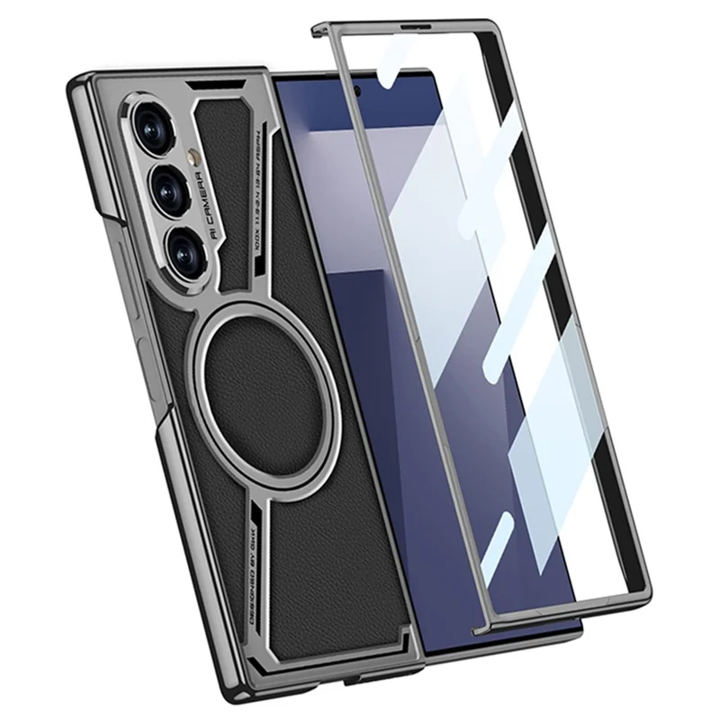 GKK For Samsung Galaxy Z Fold7 5G Magnetic Case PU Leather + PC Phone Cover with Front Screen Protector - Grey - Titanium Grey