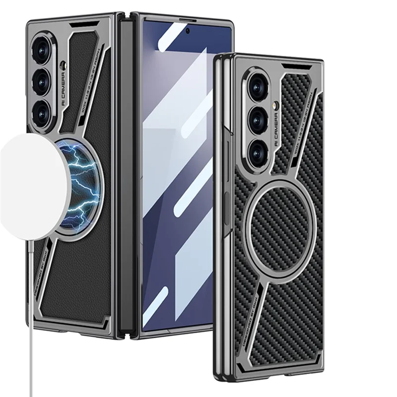 GKK For Samsung Galaxy Z Fold7 5G Magnetic Case PU Leather + PC Phone Cover with Front Screen Protector - Grey - Titanium Grey