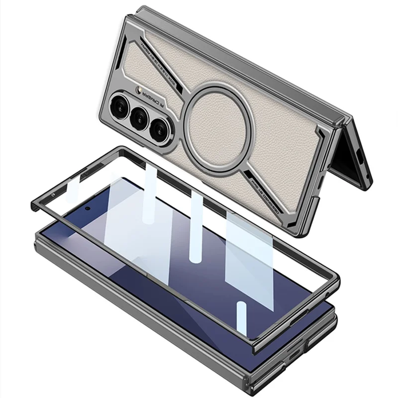 GKK For Samsung Galaxy Z Fold7 5G Magnetic Case PU Leather + PC Phone Cover with Front Screen Protector - Grey - Titanium Grey