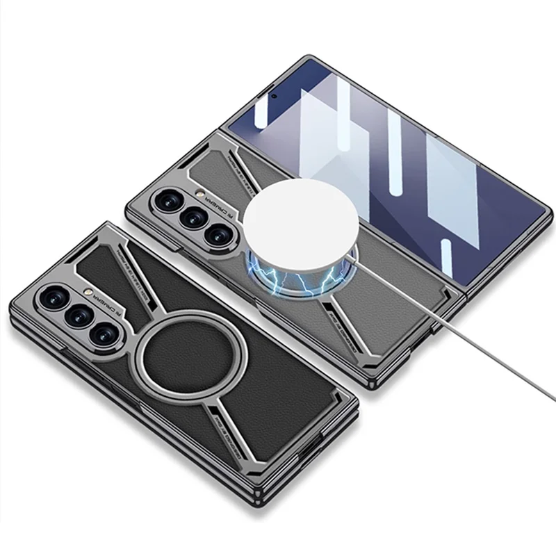 GKK For Samsung Galaxy Z Fold7 5G Magnetic Case PU Leather + PC Phone Cover with Front Screen Protector - Grey - Titanium Grey