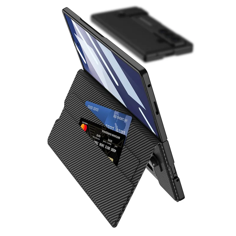 GKK For Samsung Galaxy Z Fold7 5G Case Card Slot PC + PU Flip Phone Cover with Screen Film, Stylus - Carbon Fiber Texture