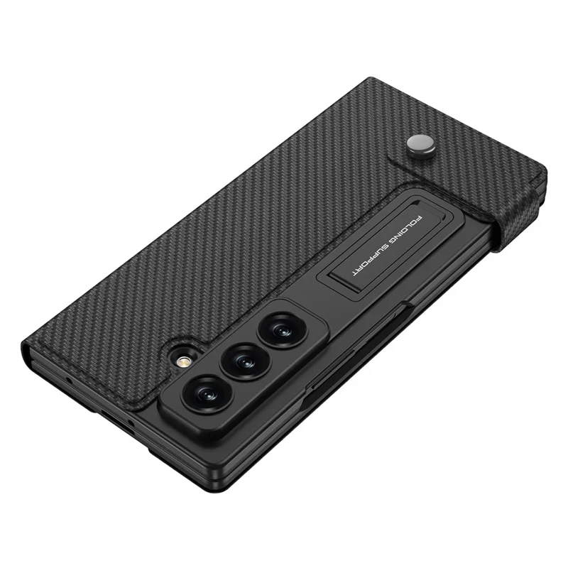 GKK For Samsung Galaxy Z Fold7 5G Case Card Slot PC + PU Flip Phone Cover with Screen Film, Stylus - Carbon Fiber Texture