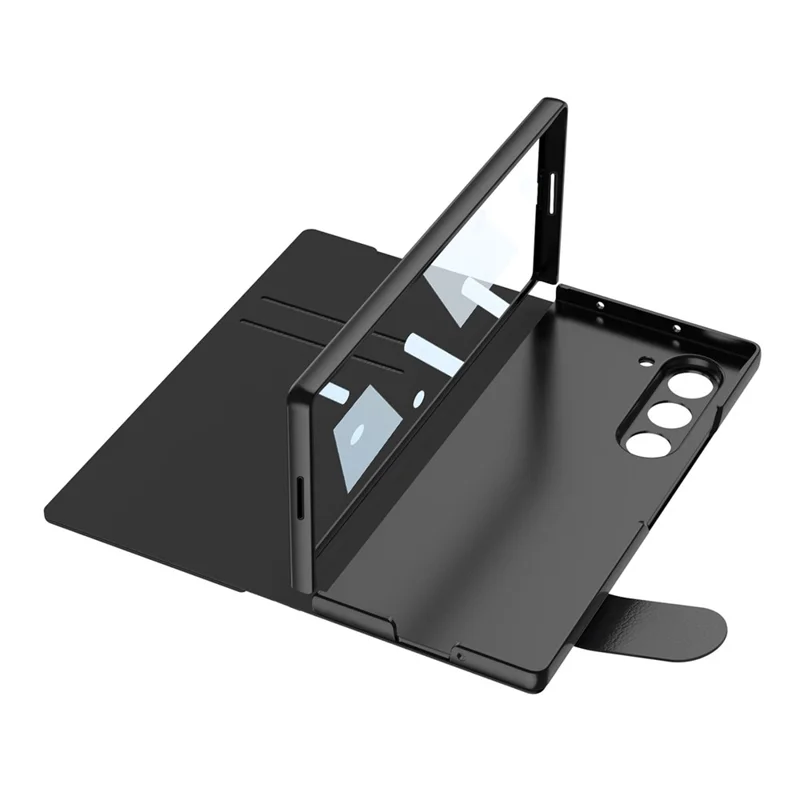 GKK Für Samsung Galaxy Z Fold7 5G Ständer Hülle mit Stifthalter PC + PU Leder Flip Handyhülle mit Displayschutz - Schwarz