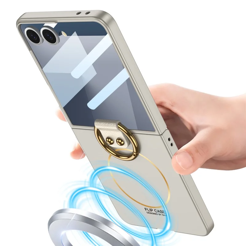 GKK Для Samsung Galaxy Z Flip7 5G Магнитный чехол ПК + Закаленное стекло Тонкий чехол для телефона со складной подставкой - Титановый серый