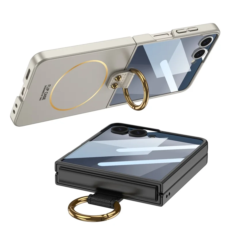 GKK Для Samsung Galaxy Z Flip7 5G Магнитный чехол ПК + Закаленное стекло Тонкий чехол для телефона со складной подставкой - Титановый серый