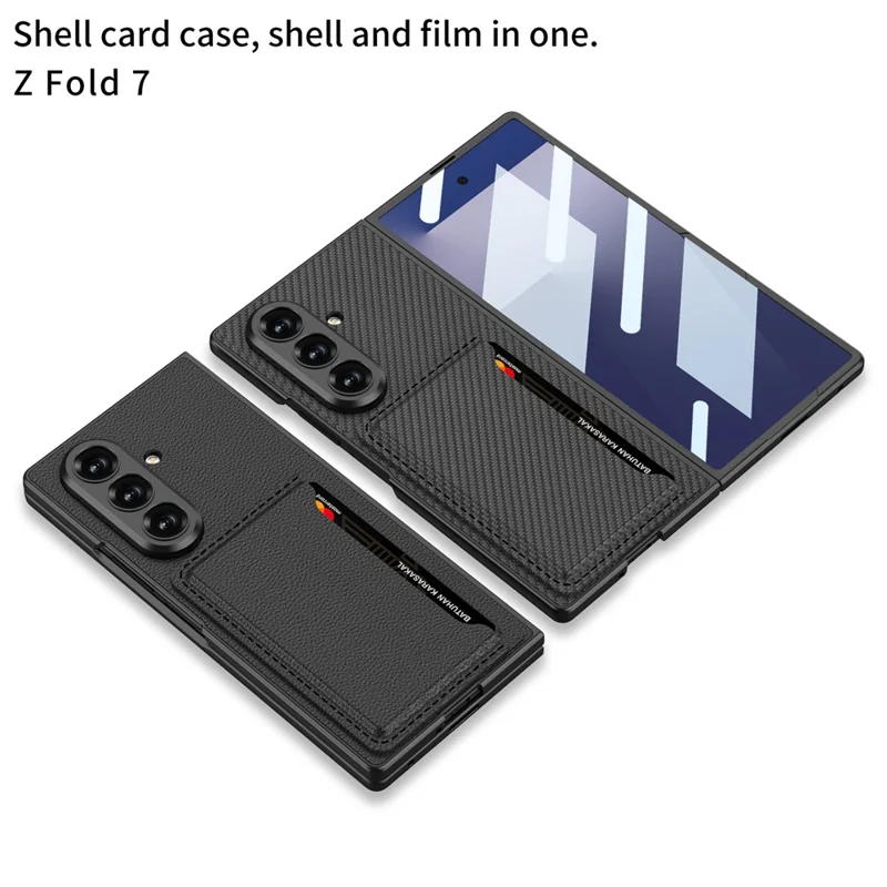 GKK For Samsung Galaxy Z Fold7 5G Phone Case Card Holder Kickstand PU Leather Back Cover with Screen Film - Black