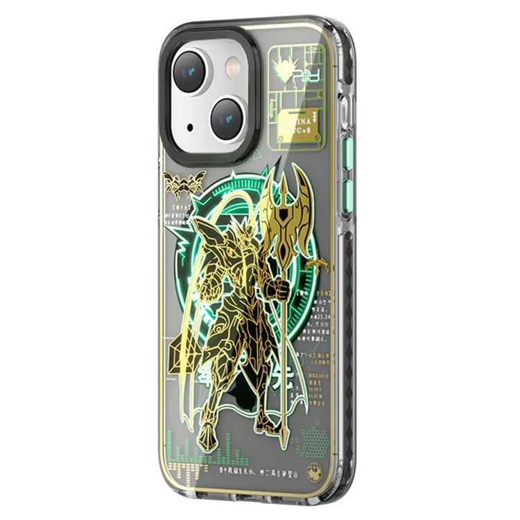 PQY Mecha Series Luminous Magnetic Phone Case for iPhone 14, IML Electroplating PET+TPU Anti-Scratch Cover, Compatible with MagSafe - Peace Armor