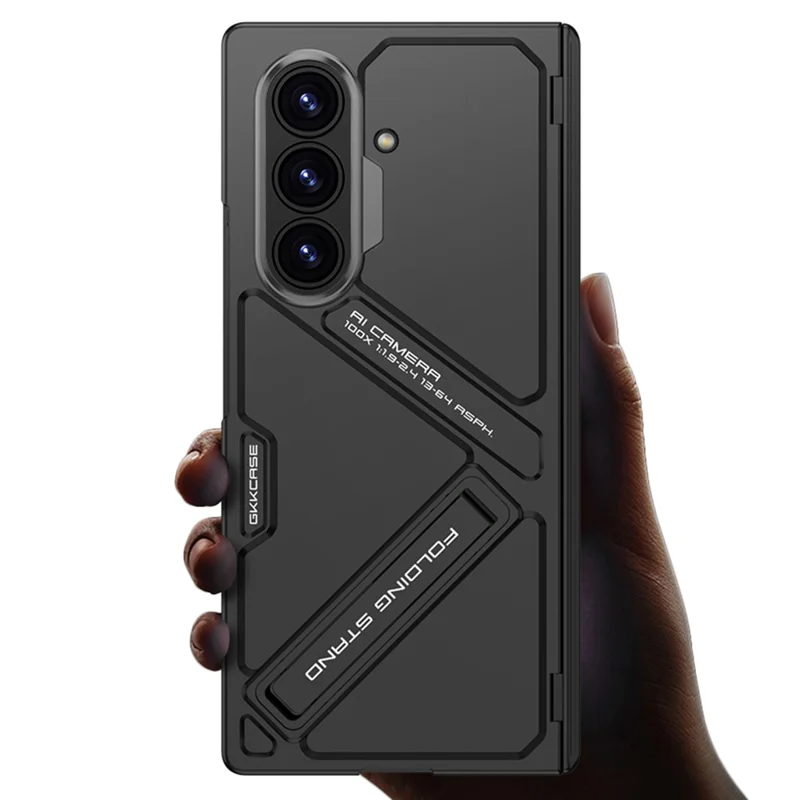 GKK For Samsung Galaxy Z Fold7 5G Kickstand Case Hinge Protection PC + Tempered Glass Phone Cover - Black