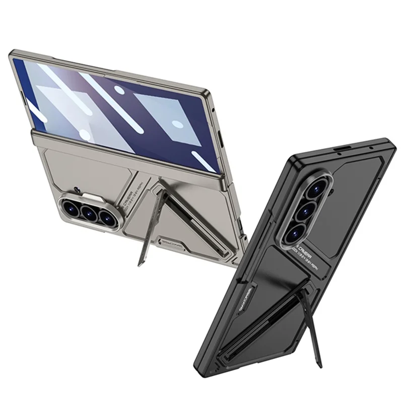 GKK For Samsung Galaxy Z Fold7 5G Kickstand Case Hinge Protection PC + Tempered Glass Phone Cover - Black