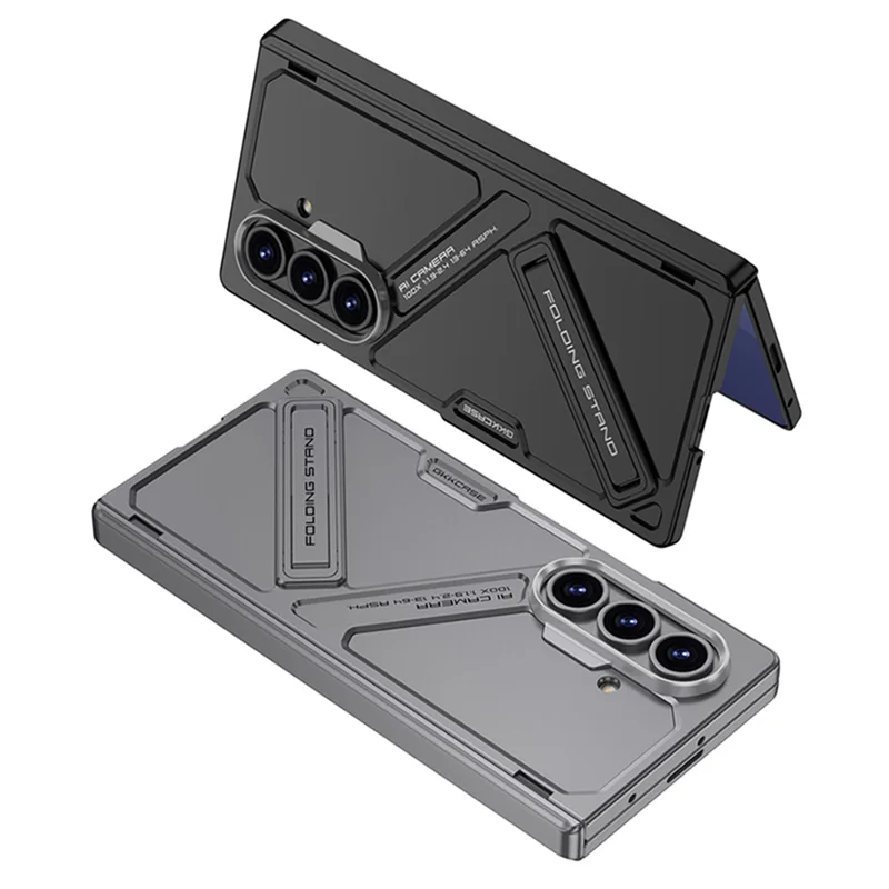 GKK For Samsung Galaxy Z Fold7 5G Kickstand Case Hinge Protection PC + Tempered Glass Phone Cover - Black