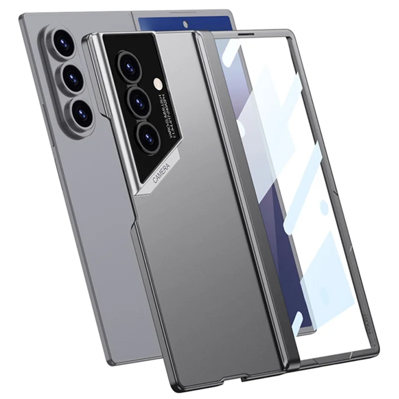 GKK Für Samsung Galaxy Z Fold7 5G Hülle Scharnierschutz PC + Gehärtetes Glas Stoßfeste Handyhülle - Titangrau