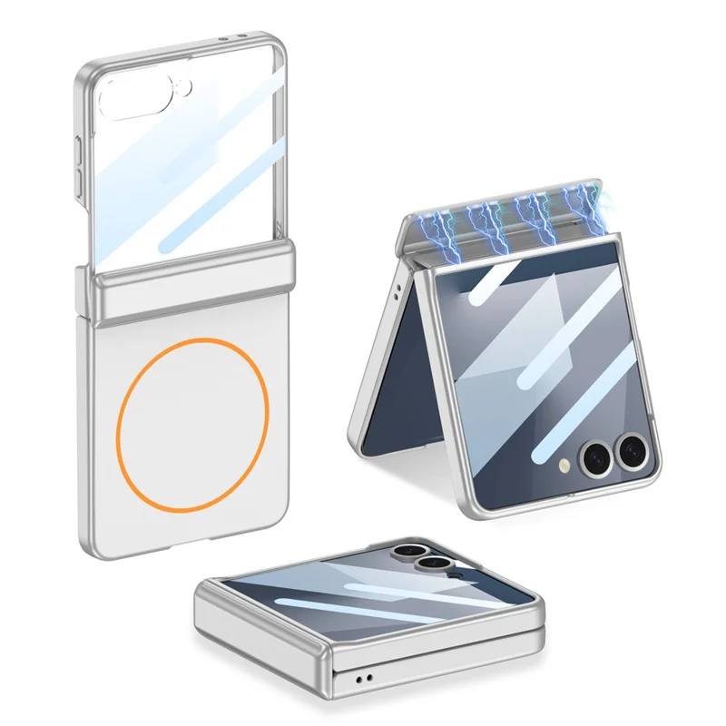 Funda GKK para Samsung Galaxy Z Flip7 5G con Protección de Bisagra Magnética, Carcasa de PC + Vidrio Templado Ultrafina - Plata