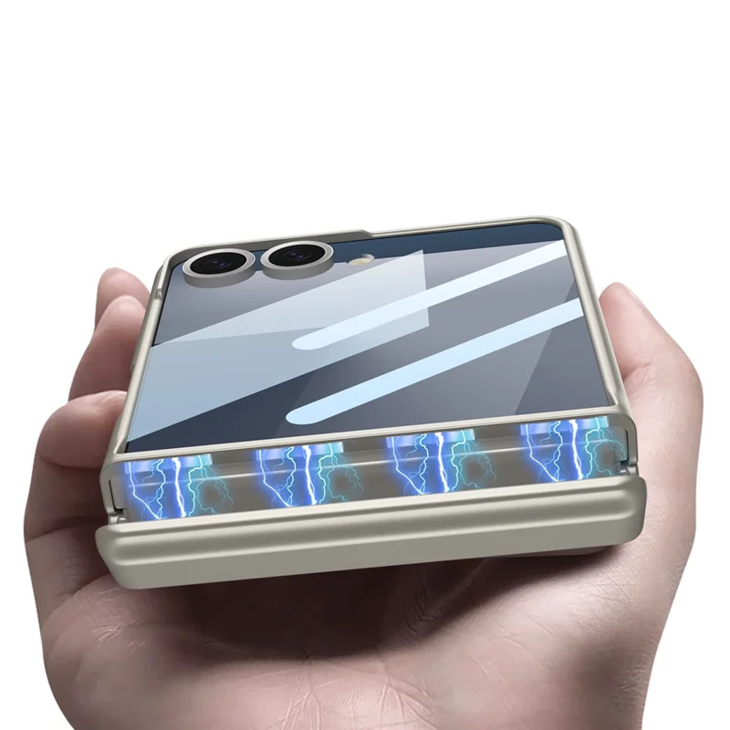 Funda GKK para Samsung Galaxy Z Flip7 5G con Protección de Bisagra Magnética, Carcasa de PC + Vidrio Templado Ultrafina - Plata