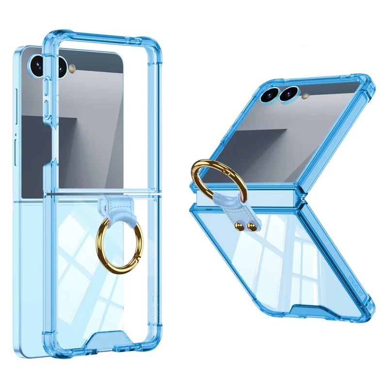 GKK Per Samsung Galaxy Z Flip7 5G Cover con Anello Supporto Antiurto Protezione Caduta TPU + Vetro Temperato Cover Telefono - Blu Trasparente
