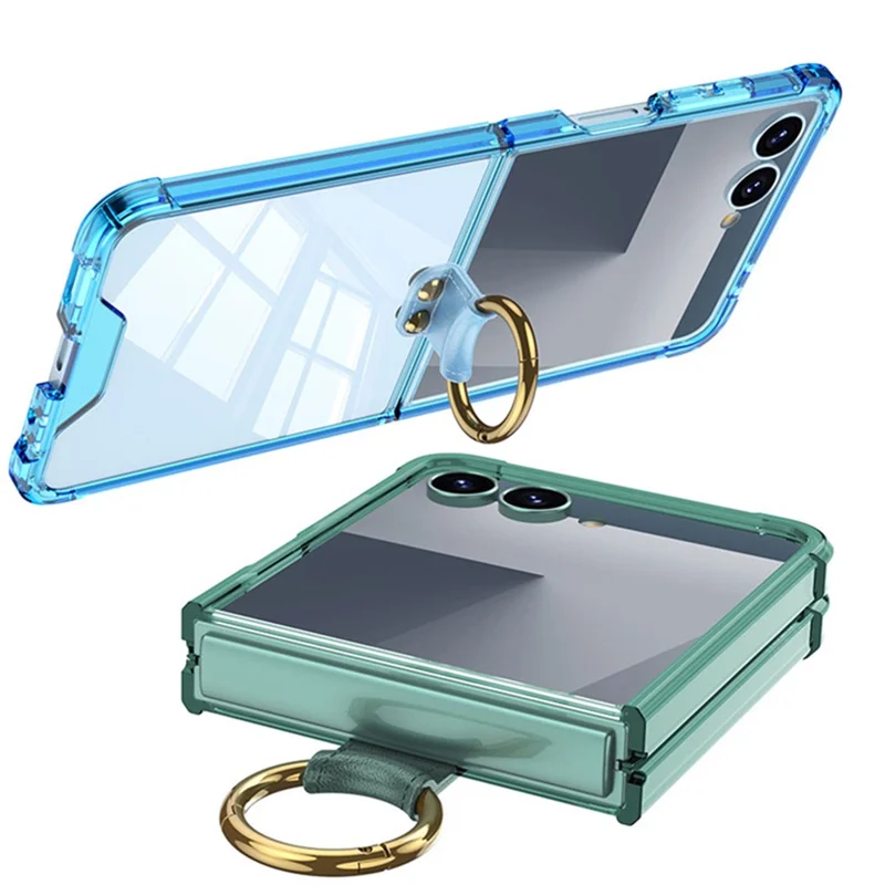 GKK Per Samsung Galaxy Z Flip7 5G Cover con Anello Supporto Antiurto Protezione Caduta TPU + Vetro Temperato Cover Telefono - Blu Trasparente