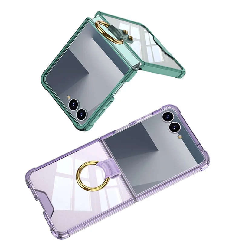 GKK Per Samsung Galaxy Z Flip7 5G Cover con Anello Supporto Antiurto Protezione Caduta TPU + Vetro Temperato Cover Telefono - Blu Trasparente