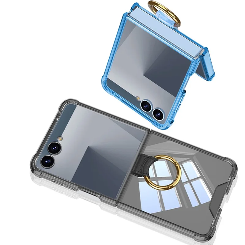 GKK Per Samsung Galaxy Z Flip7 5G Cover con Anello Supporto Antiurto Protezione Caduta TPU + Vetro Temperato Cover Telefono - Blu Trasparente