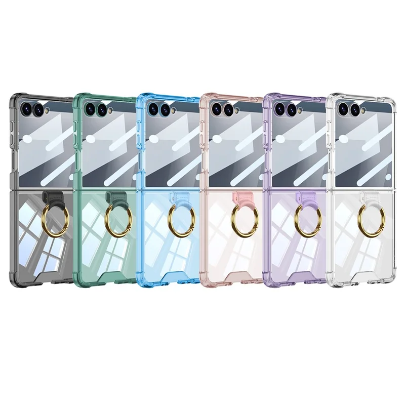 GKK Per Samsung Galaxy Z Flip7 5G Cover con Anello Supporto Antiurto Protezione Caduta TPU + Vetro Temperato Cover Telefono - Blu Trasparente