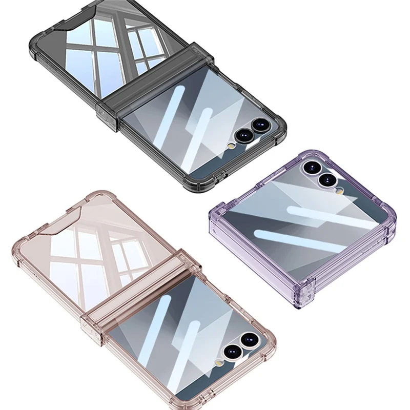 GKK For Samsung Galaxy Z Flip7 5G Case with Back Film Airbag Hinge Protection Shockproof TPU Phone Cover - Transparent Blue