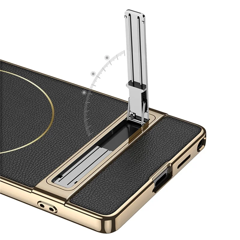 GKK Für Samsung Galaxy S25 Ultra Hülle Elektrolytisch Beschichtete PU + PC Ständer Handyhülle - Schwarz