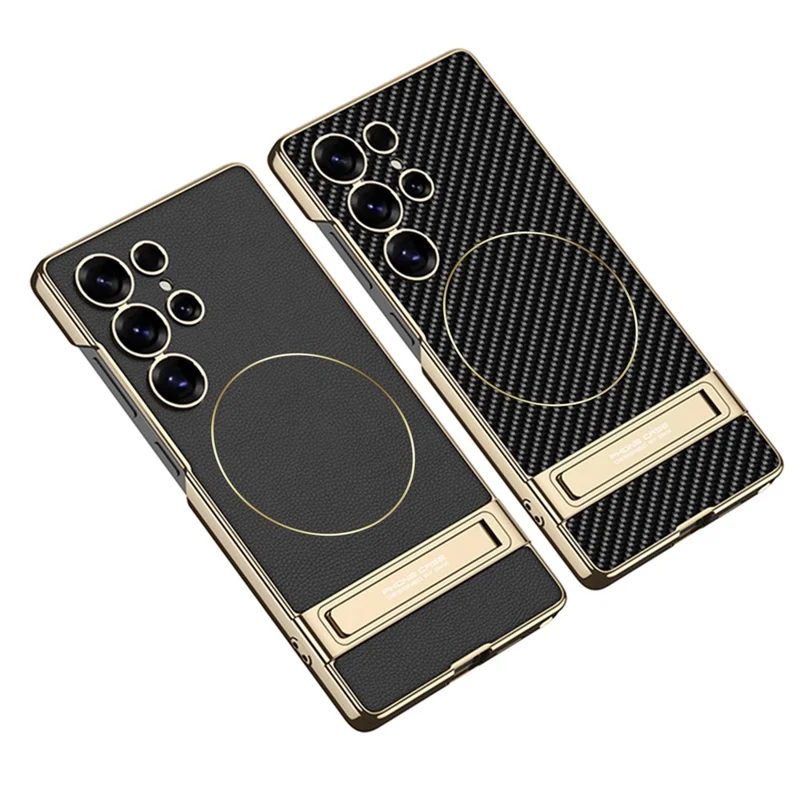 GKK Für Samsung Galaxy S25 Ultra Hülle Elektrolytisch Beschichtete PU + PC Ständer Handyhülle - Schwarz