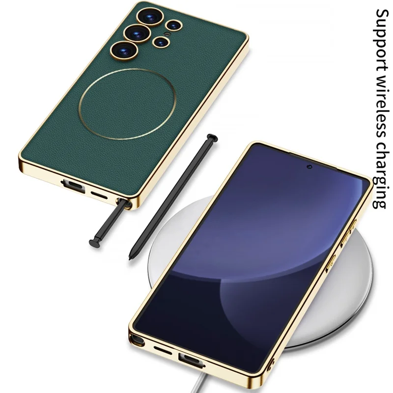 GKK For Samsung Galaxy S23 Ultra Case Electroplating PU + PC + TPU Phone Cover Support Wireless Charging - Carbon Fiber Texture