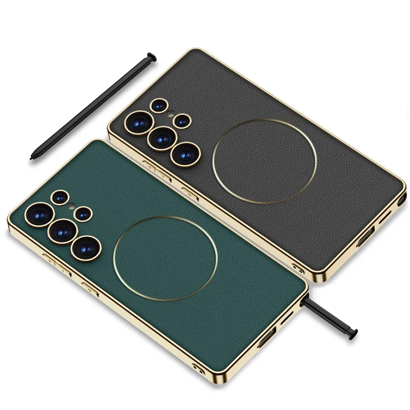 GKK For Samsung Galaxy S23 Ultra Case Electroplating PU + PC + TPU Phone Cover Support Wireless Charging - Carbon Fiber Texture