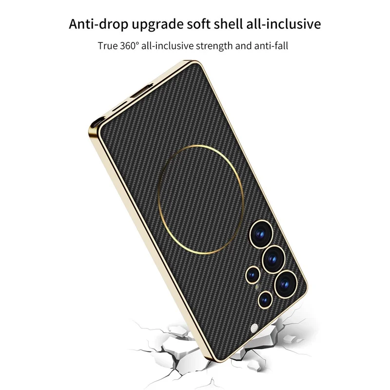 GKK For Samsung Galaxy S24 Ultra Case Electroplating PU + PC + TPU Phone Cover Support Wireless Charging - Carbon Fiber Texture