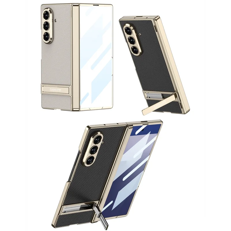GKK Per Samsung Galaxy Z Fold7 5G Custodia con supporto Cerniera magnetica Protezione PU + PC + Vetro temperato Custodia per telefono - Nero