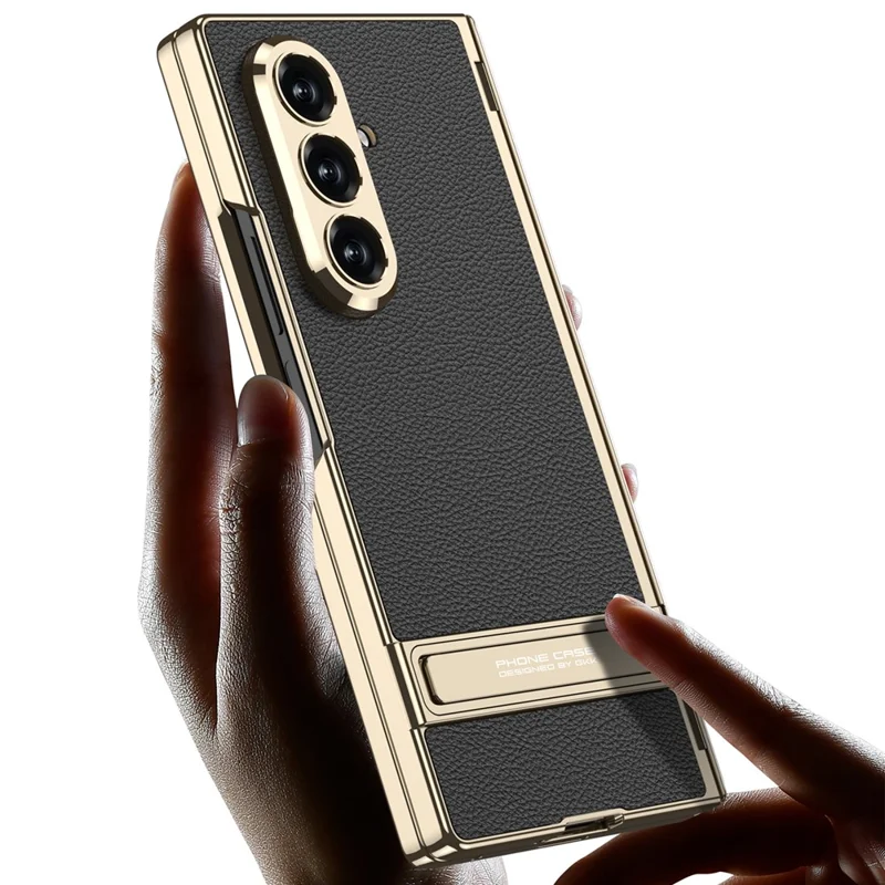 GKK Per Samsung Galaxy Z Fold7 5G Custodia con supporto Cerniera magnetica Protezione PU + PC + Vetro temperato Custodia per telefono - Nero