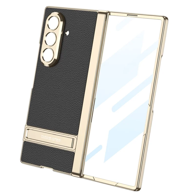 GKK Per Samsung Galaxy Z Fold7 5G Custodia con supporto Cerniera magnetica Protezione PU + PC + Vetro temperato Custodia per telefono - Nero
