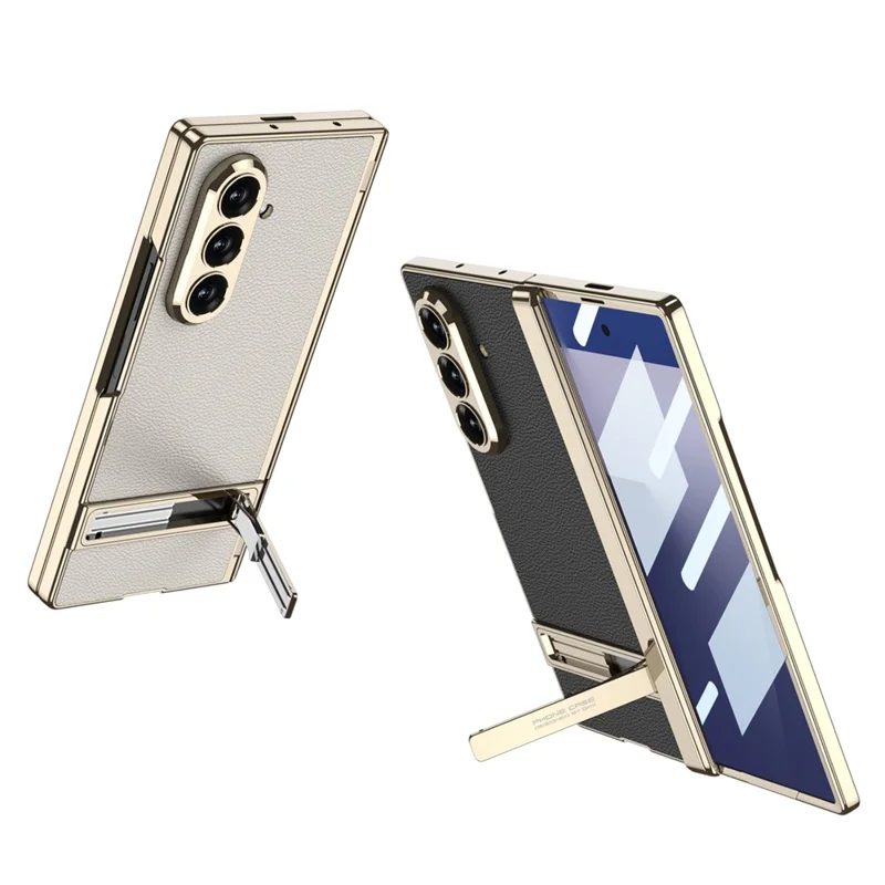 GKK Per Samsung Galaxy Z Fold7 5G Custodia con supporto Cerniera magnetica Protezione PU + PC + Vetro temperato Custodia per telefono - Nero