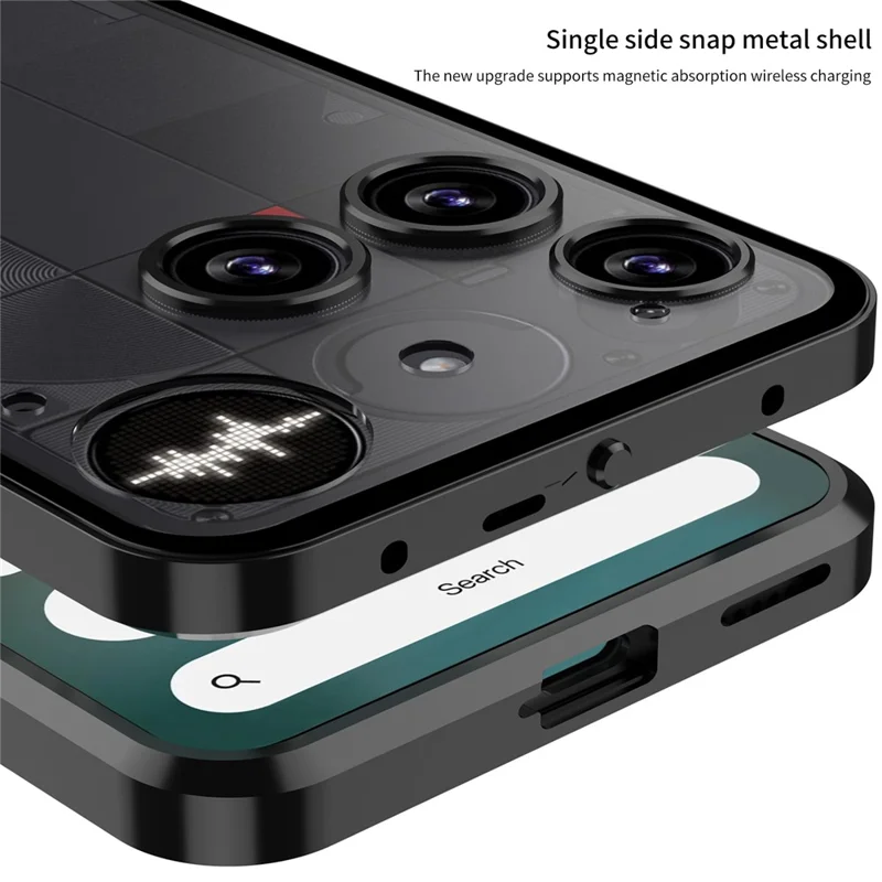 Cover per Nothing Phone (3) 5G Custodia Opaca in Lega di Alluminio + PC con Scatto a Scomparsa e Chiusura a Scatto - Nero