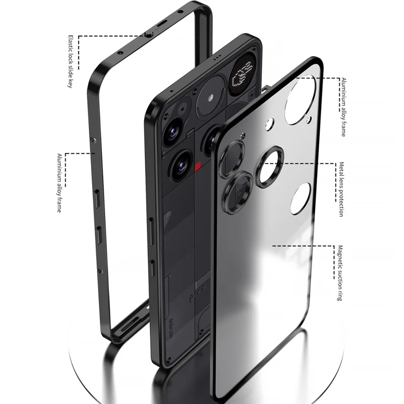 For Nothing Phone (3) 5G Matte Case Aluminium Alloy + PC Phone Cover Pop-Up Snap Lock - Silver