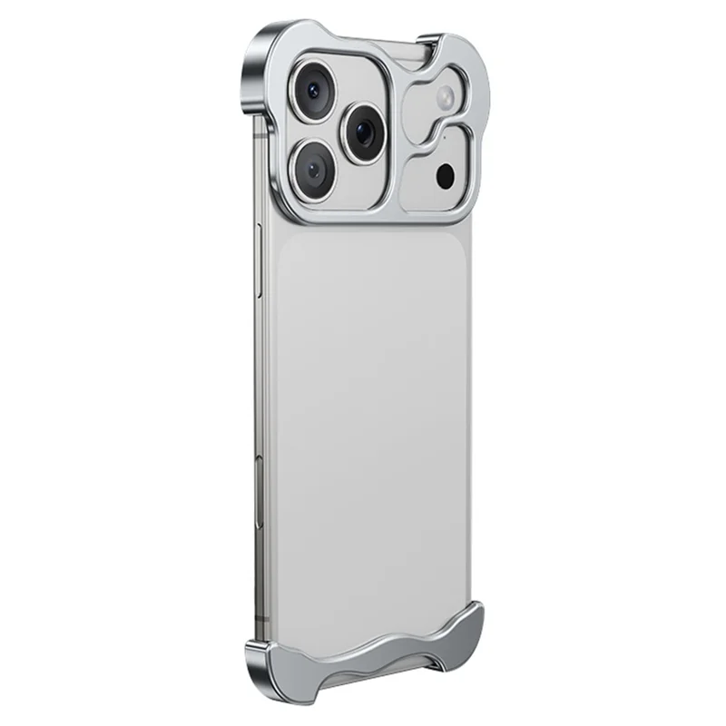 For iPhone 17 Pro Max Bumper Case Metal Frameless Shockproof Cover with Camera Lens Protector - Silver