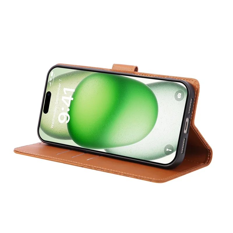 Étui pour iPhone 17 Pro Max en cuir PU motif fleur rose avec 3 emplacements pour cartes / Dragonne - Marron