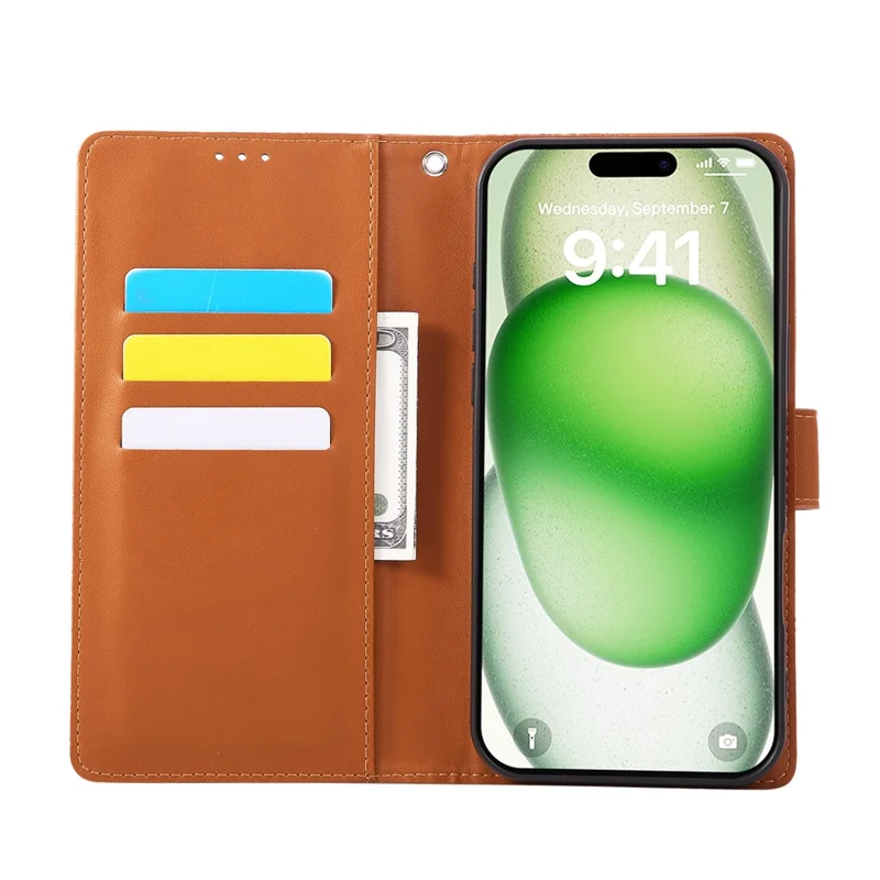 Für iPhone 17 Pro Hülle Rosenblume PU-Leder Portemonnaie Handyhülle mit 3 Kartenfächern / Handschlaufe - Braun