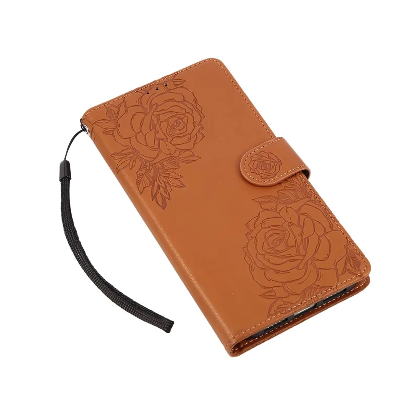Für iPhone 17 Pro Hülle Rosenblume PU-Leder Portemonnaie Handyhülle mit 3 Kartenfächern / Handschlaufe - Braun