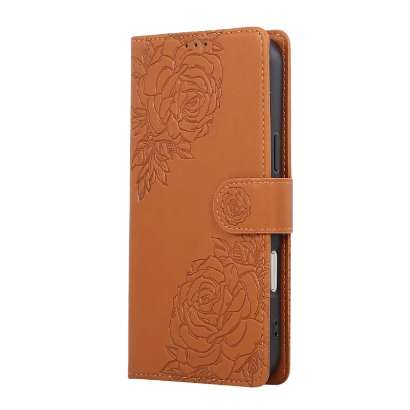 Für iPhone 17 Pro Hülle Rosenblume PU-Leder Portemonnaie Handyhülle mit 3 Kartenfächern / Handschlaufe - Braun