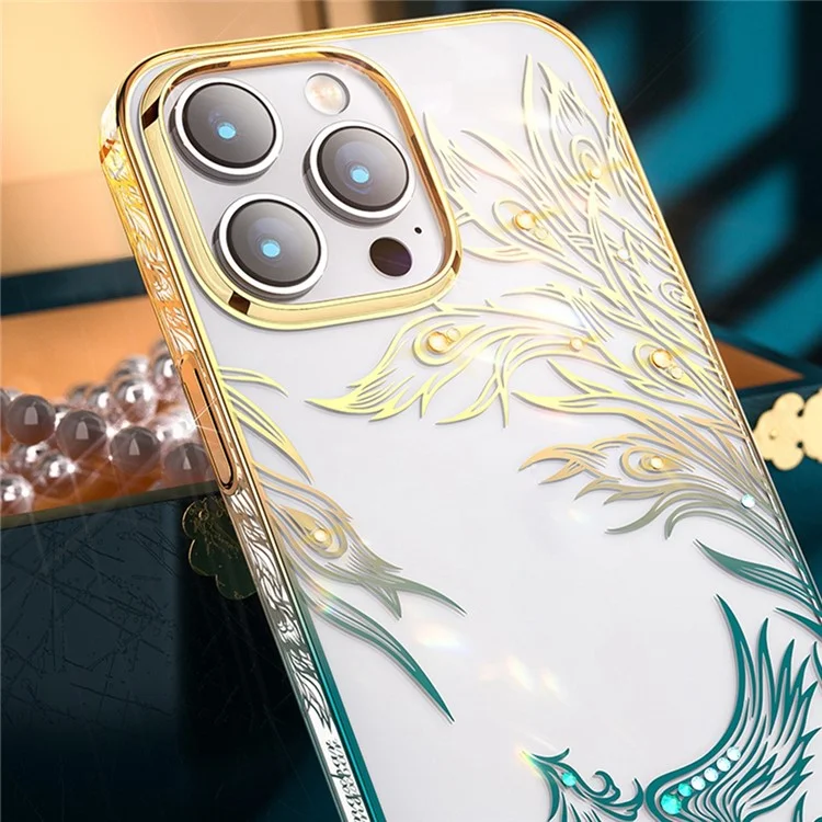 Kingxbar Phoenix -serie Für Iphone 14 Pro Strasson Dekor Klare Rückdecke Laserschnitzer Elektroplieren Hartes PC Schockdes Telefongehäuse - Neues Leben
