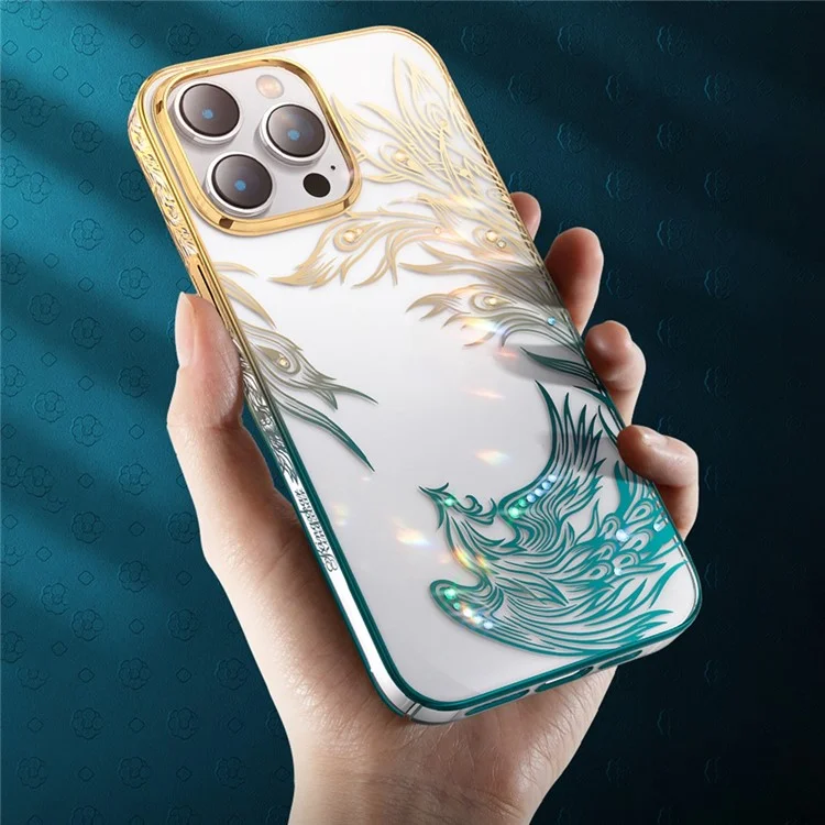 Kingxbar Phoenix -serie Für Iphone 14 Pro Strasson Dekor Klare Rückdecke Laserschnitzer Elektroplieren Hartes PC Schockdes Telefongehäuse - Neues Leben